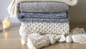 photo of cozy blankets for winter yoga